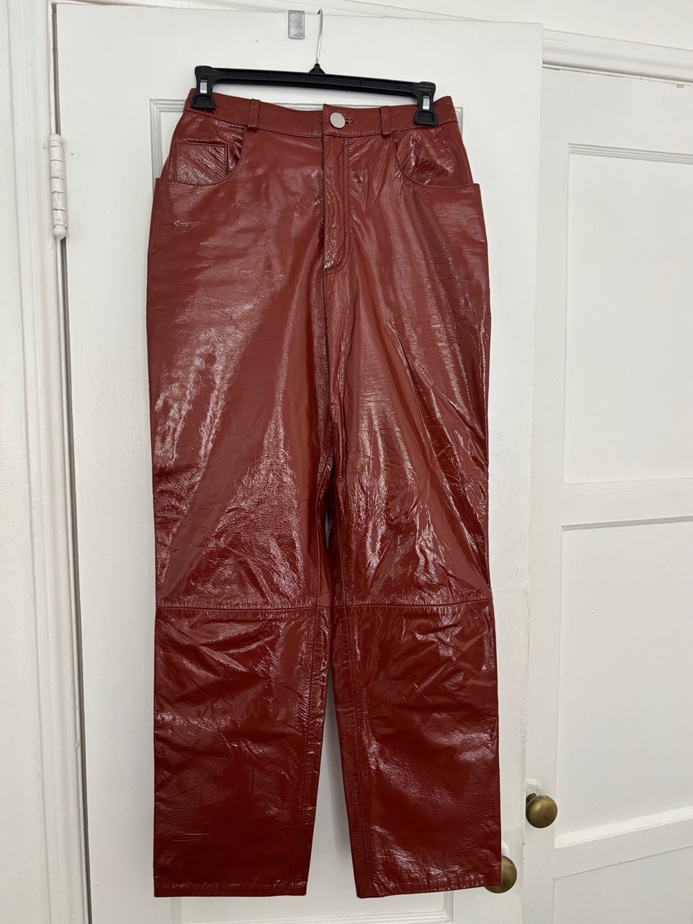 LPA Women’s Rust Red 100% Leather Pants with Cropped Leg
